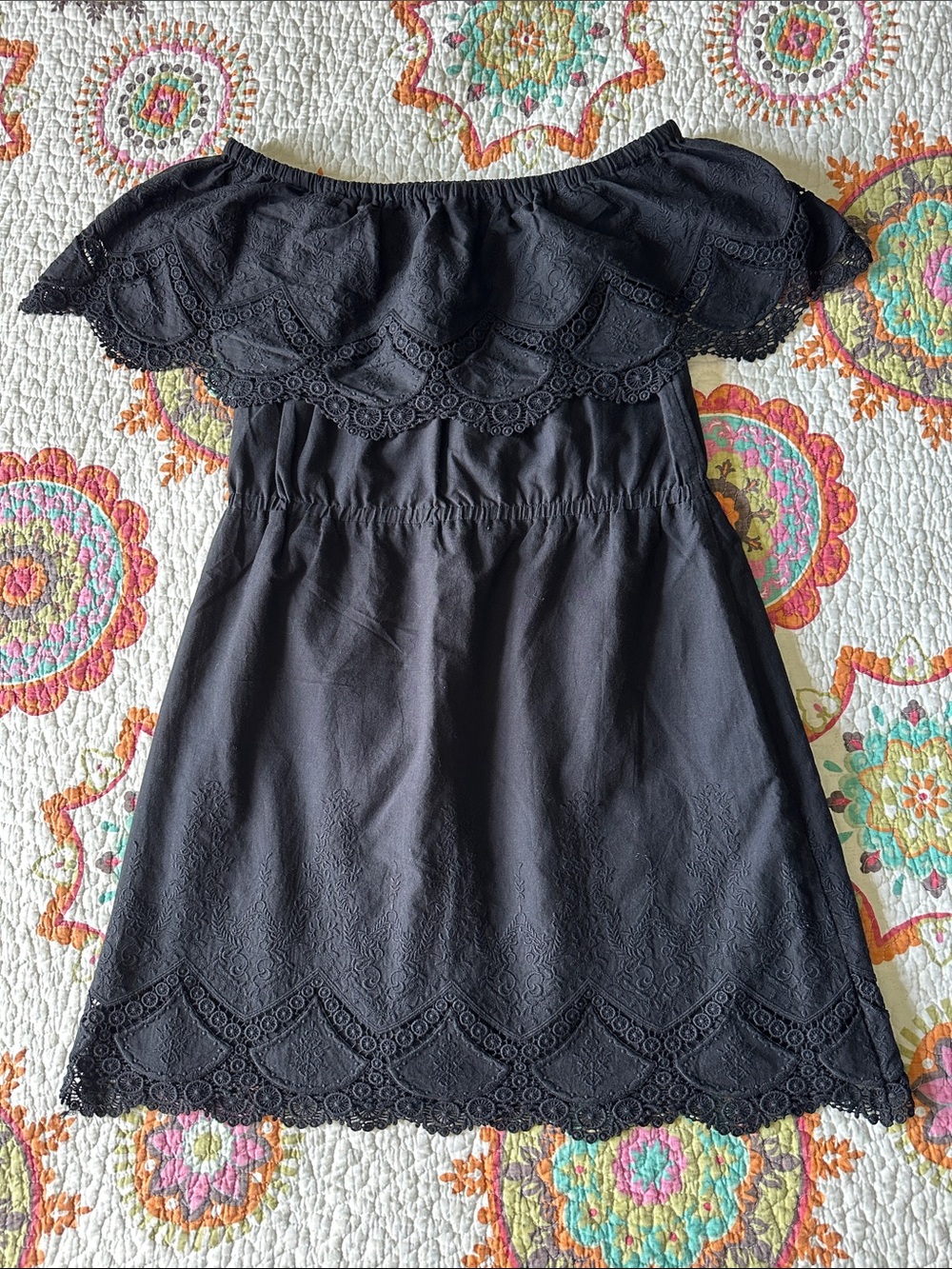 Off-Shoulder Black Cotton Dress - Women -NEW